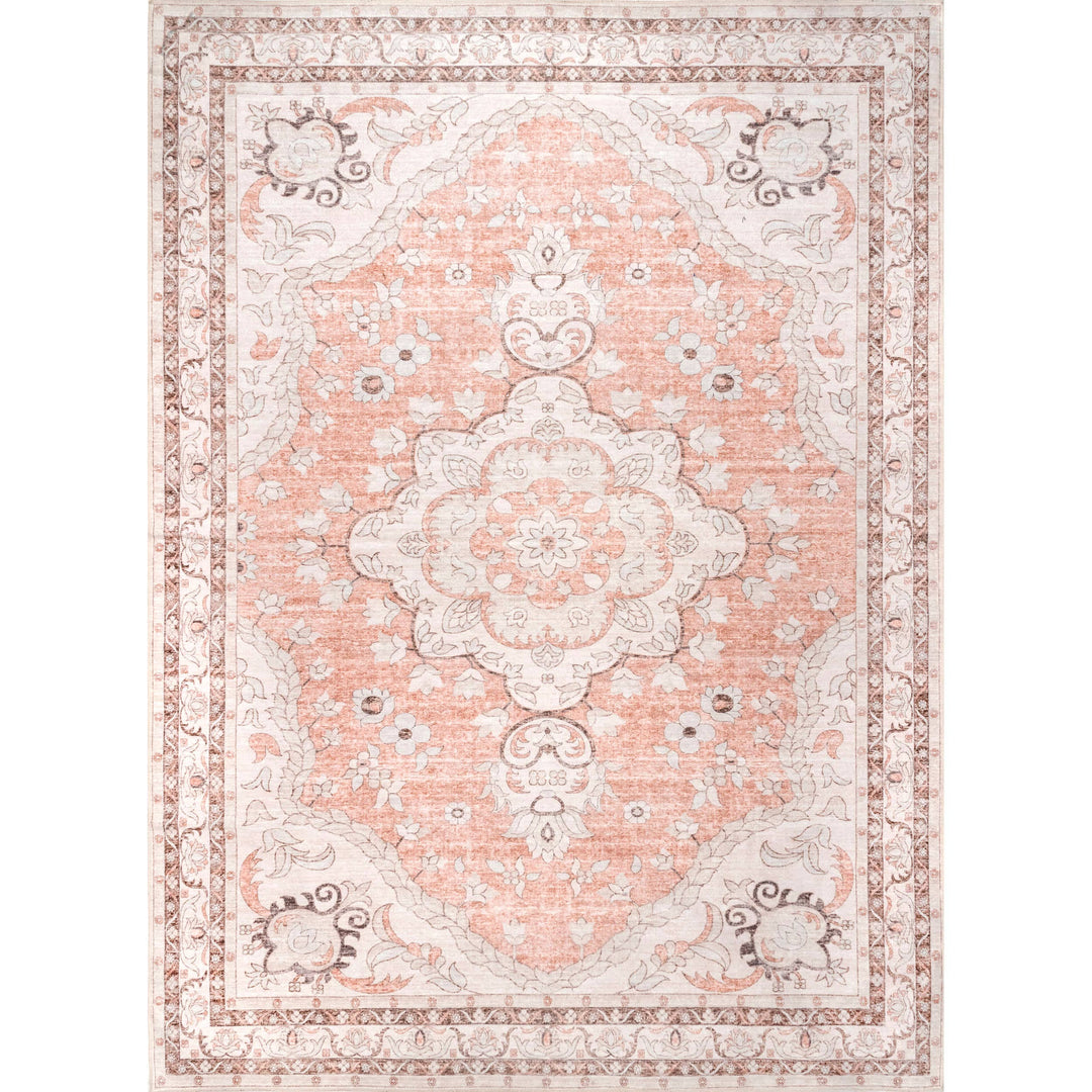 2'6"x8' Peach Faded Rosette Washable Runner