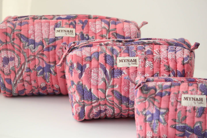 Large Hot Coral Floral Cosmetic Bag