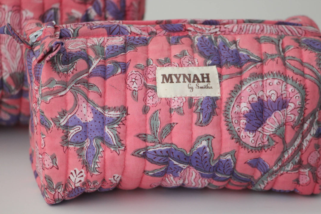 Large Hot Coral Floral Cosmetic Bag