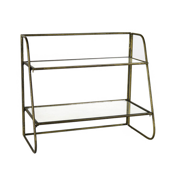 Brass Lena Two-Tier Stand with Glass Shelves