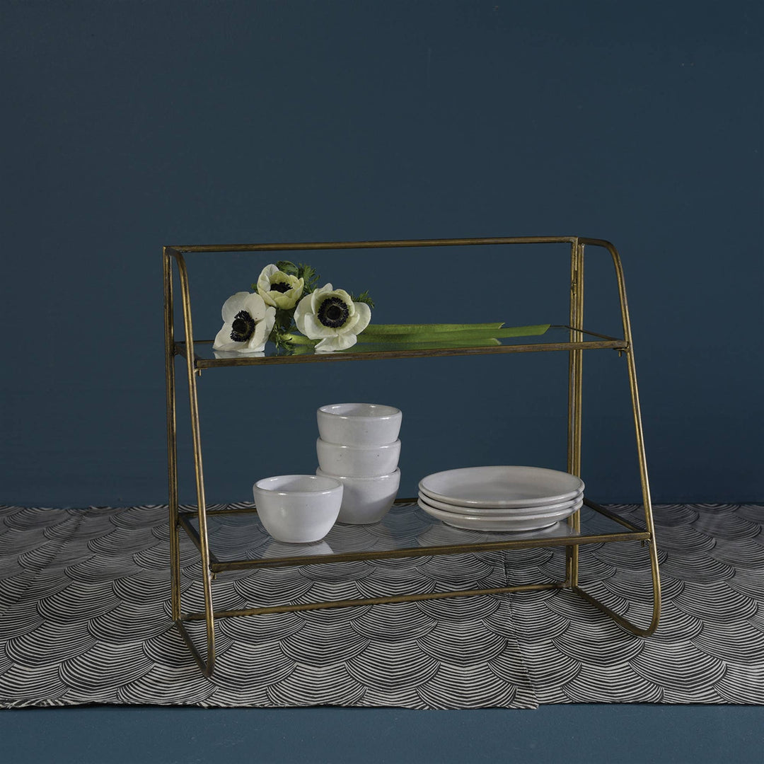 Brass Lena Two-Tier Stand with Glass Shelves