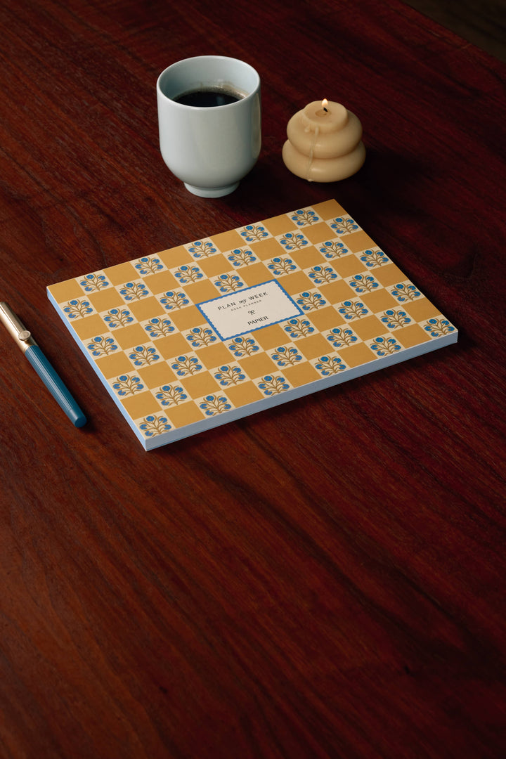 Floral Checkerboard Weekly Desk Planner