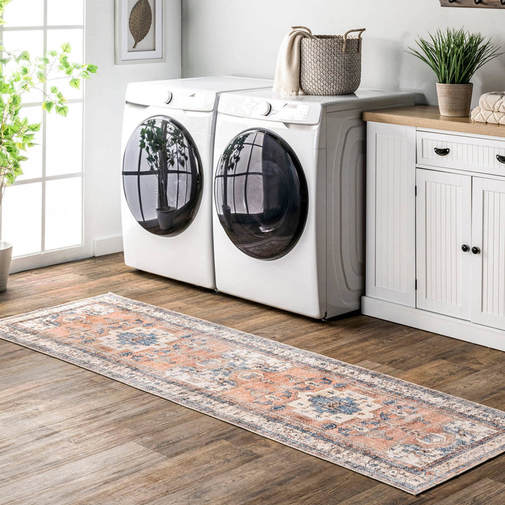 2'6"x8' Multi Eleanor Machine Washable Distressed Medallion