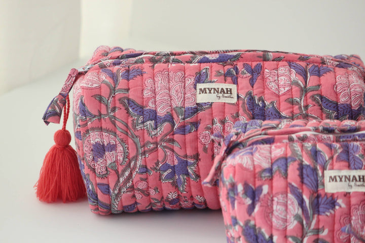 Large Hot Coral Floral Cosmetic Bag