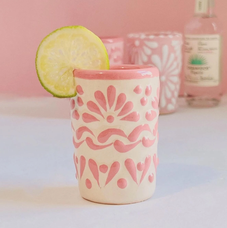 Cream+Pink Handmade Talavera Shot Glass