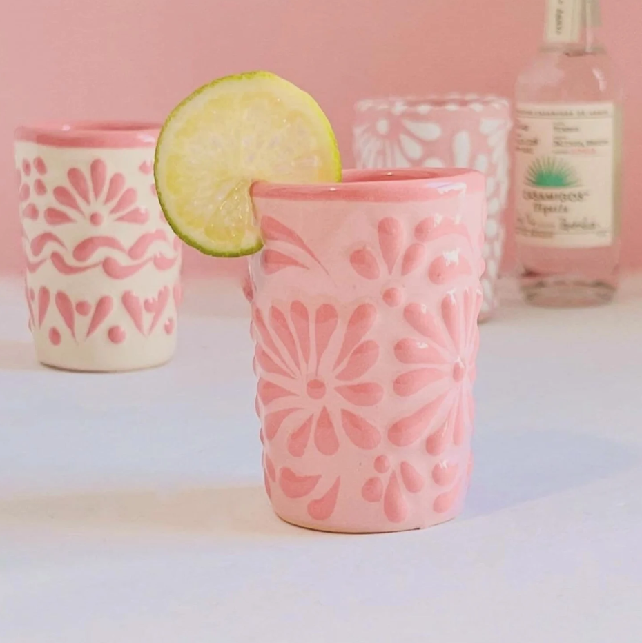 Handmade Talavera Shot Glass- Pink + Pink