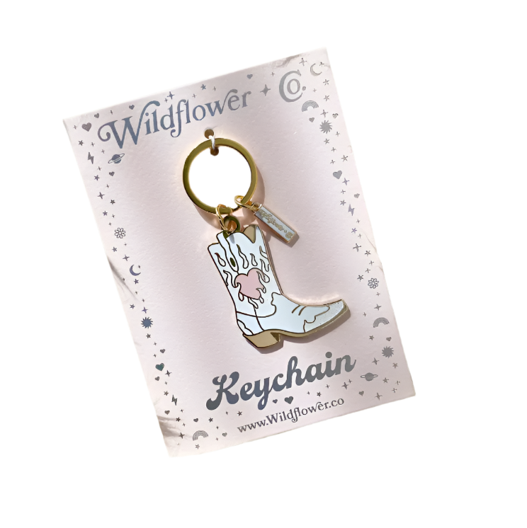 White-Flaming Cowgirl Boot Keychain