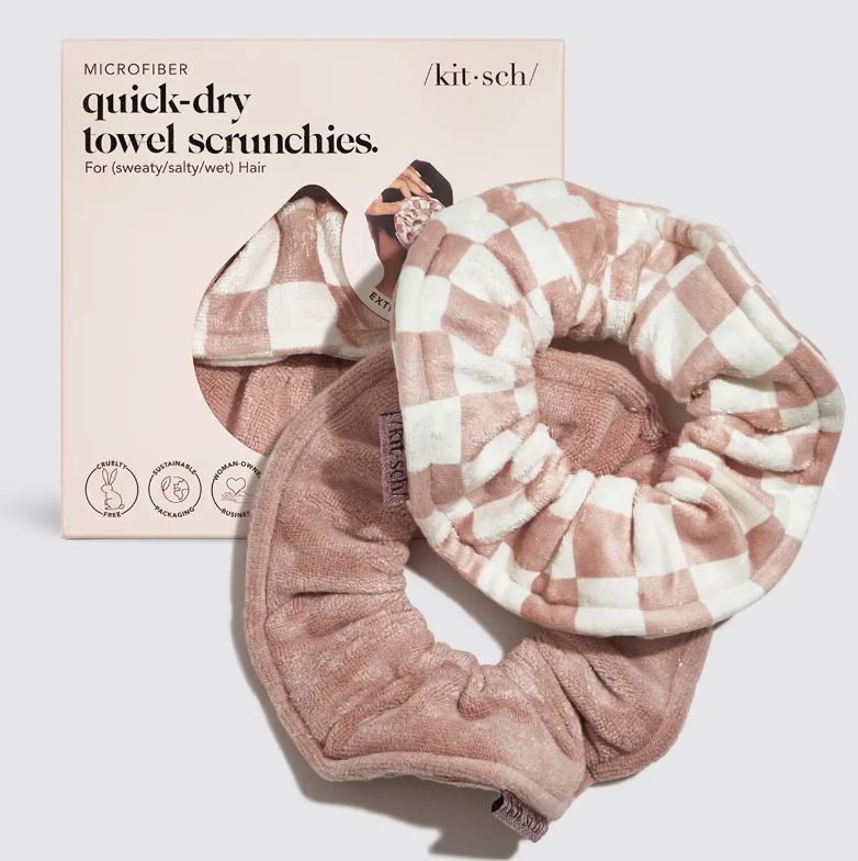 Microfiber Quick-Dry Towel Scrunchie 2PC- Terracotta Checker