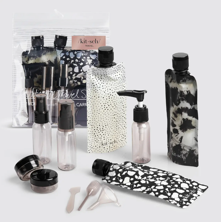 Refillable Ultimate Travel 11pc Set - Black & Ivory