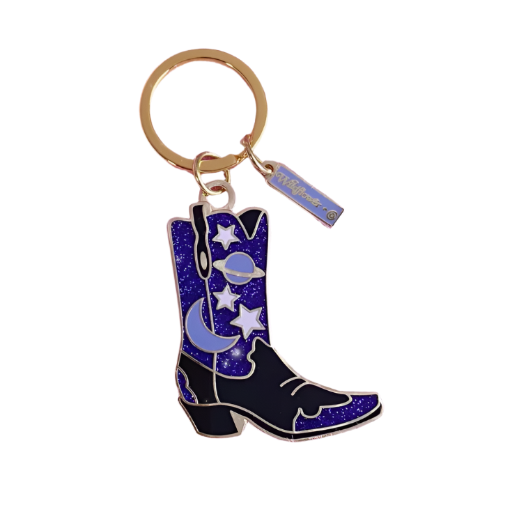 Celestial Cowgirl Boot Enamel Keychain