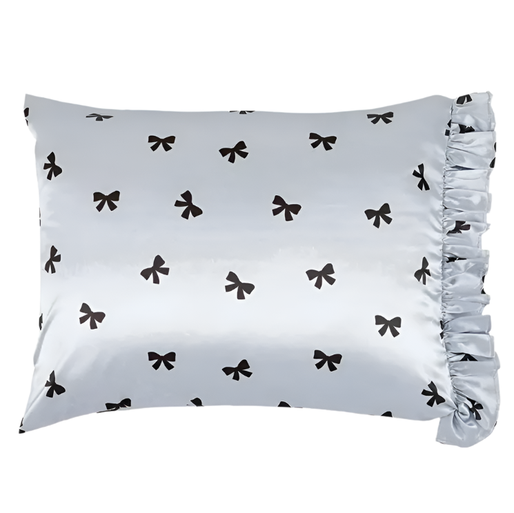 Black Bow Ruffled Satin Pillowcase