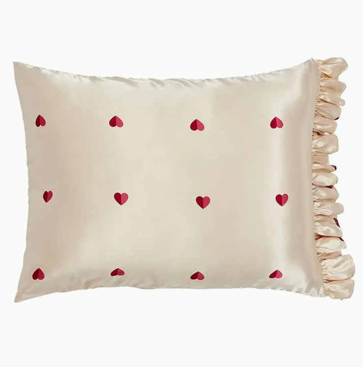 Red Hearts Ruffled Satin Pillowcase