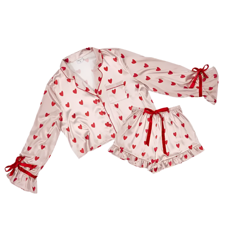 Red Hearts Two-Piece Pajama Short Set