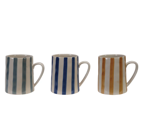 Hand-Painted Stoneware Striped Mug