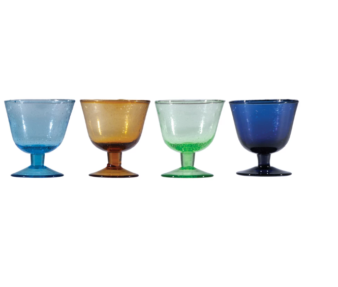 Hand-Blown Stemmed Seeded Drinking Glass