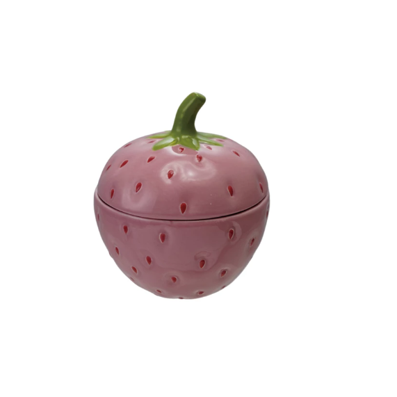 Hand-Painted Ceramic Strawberry Shaped Jar with Lid