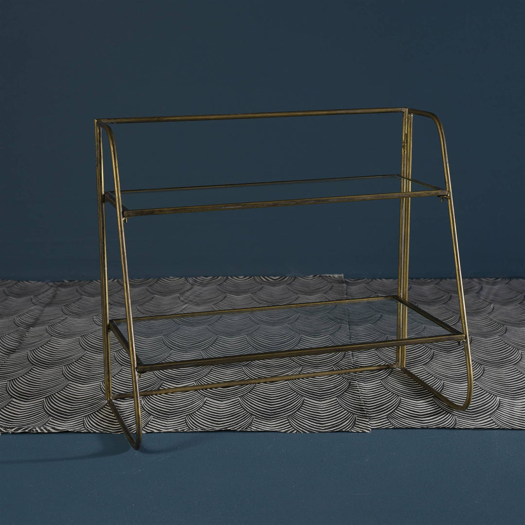 Brass Lena Two-Tier Stand with Glass Shelves