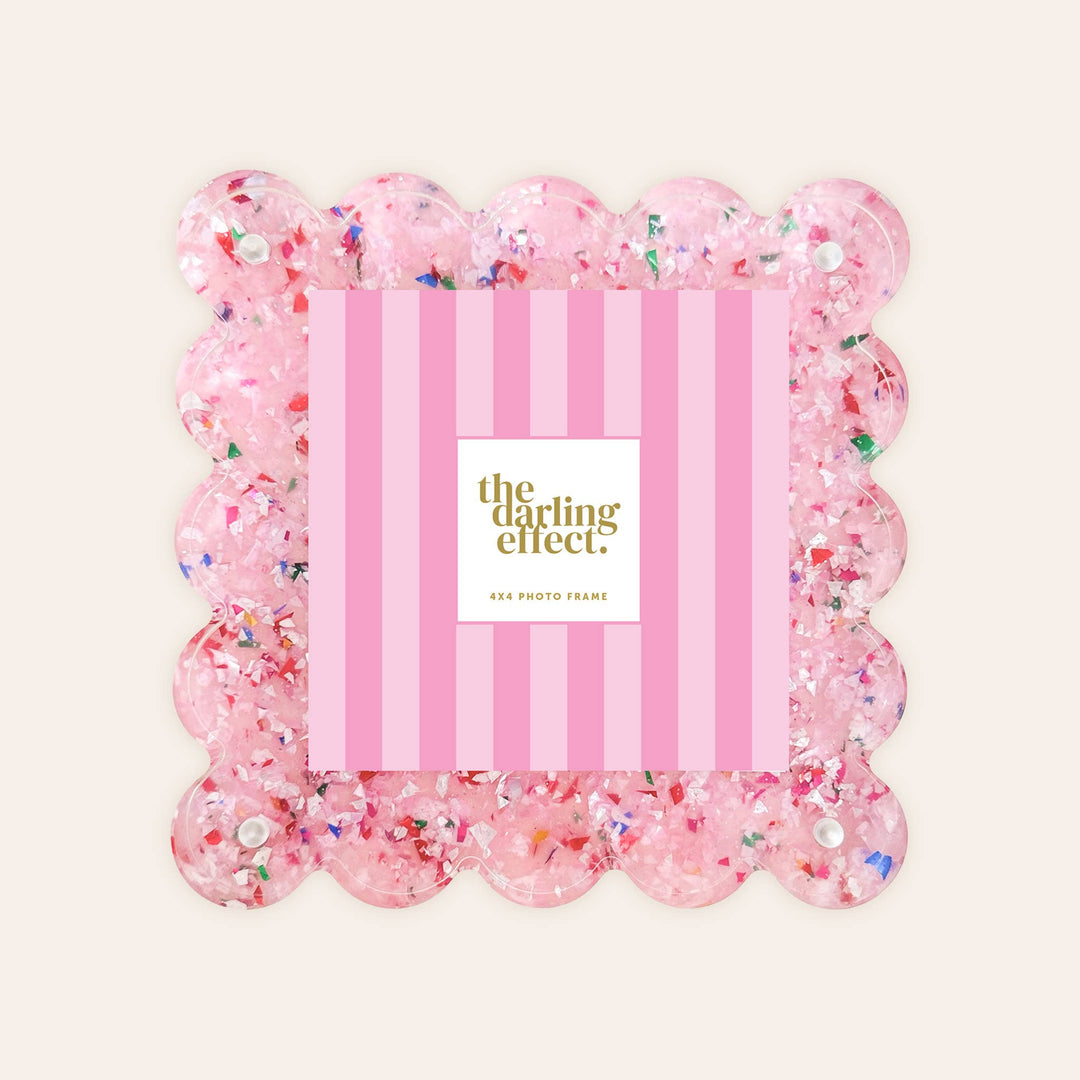 Confetti Pink Square Scalloped Acrylic Frame