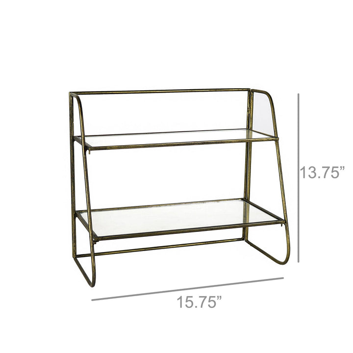 Brass Lena Two-Tier Stand with Glass Shelves