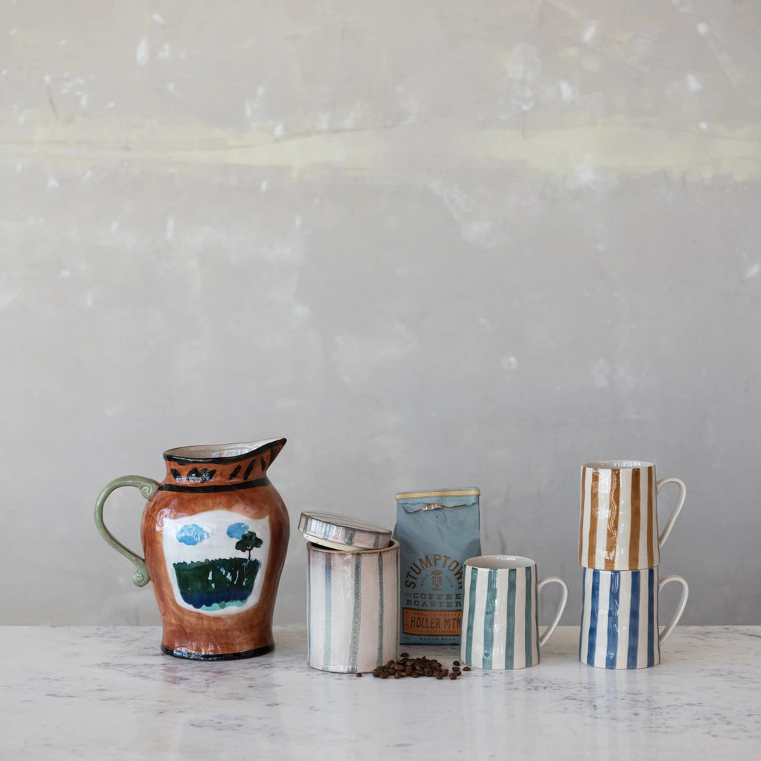 Hand-Painted Stoneware Striped Mug